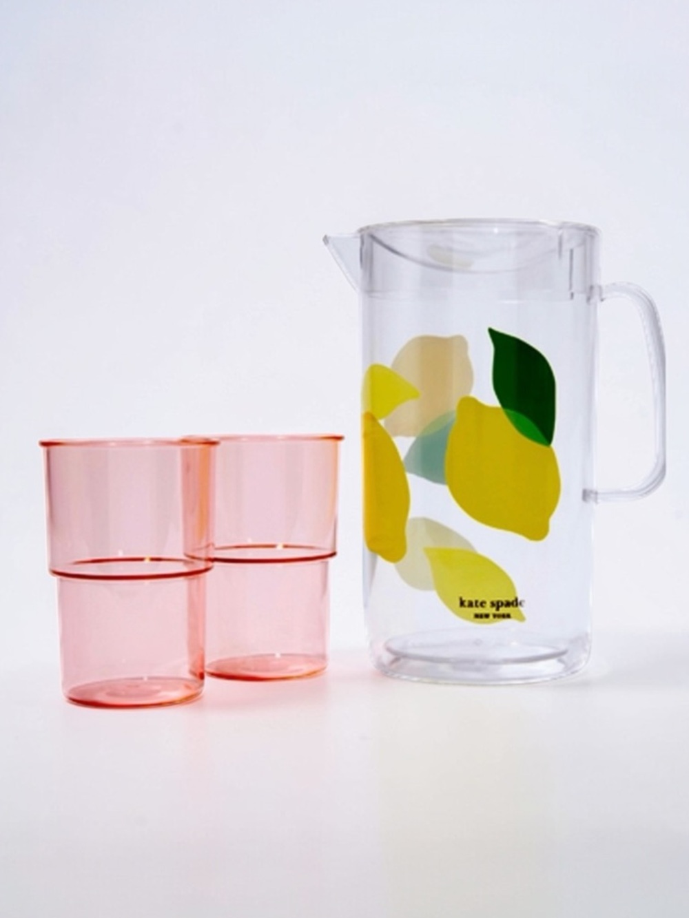Kate Spade New York Lemon Pitcher & Two Glasses Set NWT No Box BPA Free